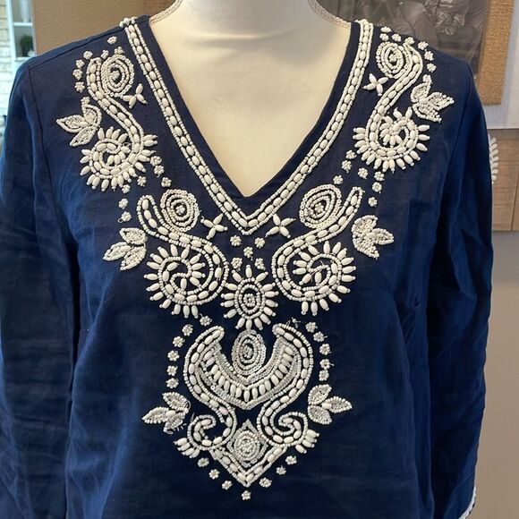 Linen Embroidered Luxury Tunic Top - Picture 3 of 11